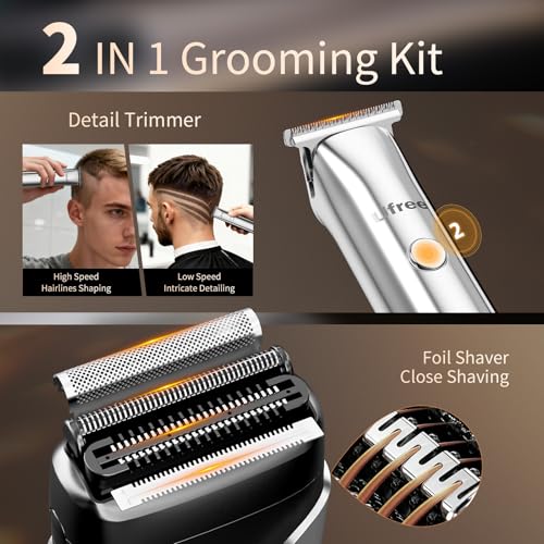 Ufree Beard Trimmer and Foil Shaver Kit, Electric Razors for Men, Precision T Blade Hair Trimmer, Waterproof Travel Shaver, Cordless Clippers Set for Mustache Facial Hair Cutting, Men Grooming Gifts
