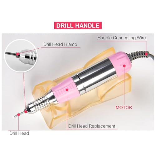 Professional Nail Drill Machine Electric Nail File Acrylic Manicure Pedicure Grinding Drill Set Low Heat Low Noise Low Vibration,30000 RPM Polishing Shape Tools Design for Home Salon Use(Pink 110V)