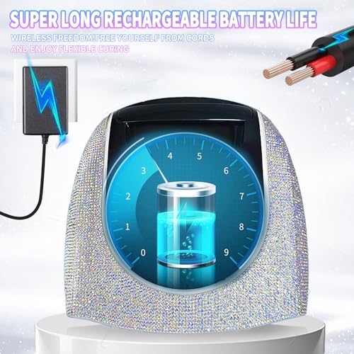 UV LED Nail Lamp,96W Rechargeable Cordless Nail Lamp Gel Polish UV Nail Lamp,Diamond Professional Curing Lamp with 4 Timer Setting,Handle,Big Display Auto Sensor for Salon & Home