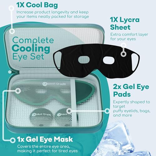 Medi Grade Cooling Gel Eye Mask for Puffy Eyes ? Reusable Gel Eye Mask and Cooling Eye Pads with Thermo-Bag for Dark Circles and Morning/Night Skincare Routine ? Reversible Cold Eye Mask