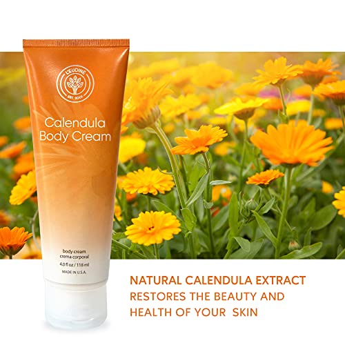 L¡¯EUDINE Calendula Cream ? 4fl oz Calendula Body Cream for Acne, Wrinkles, Fine Lines, Scars ? Calming and Soothing Repair Cream ? Natural Calendula Extract with Vitamin E, Echinacea