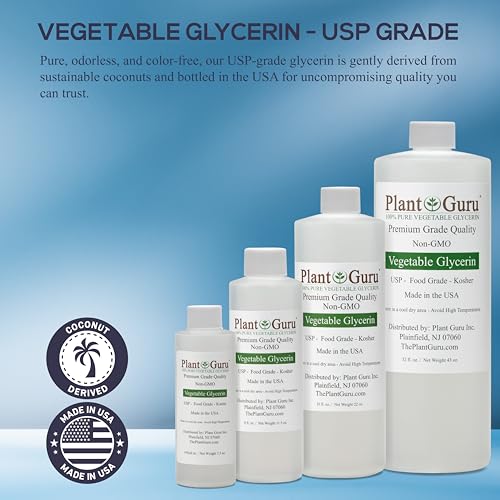 Plant Guru Vegetable Glycerine/Glycerin 32 oz. - USP Food Grade Kosher - Great For Skin, Hair, Face, Body, Crafts And DIY Soap Making.