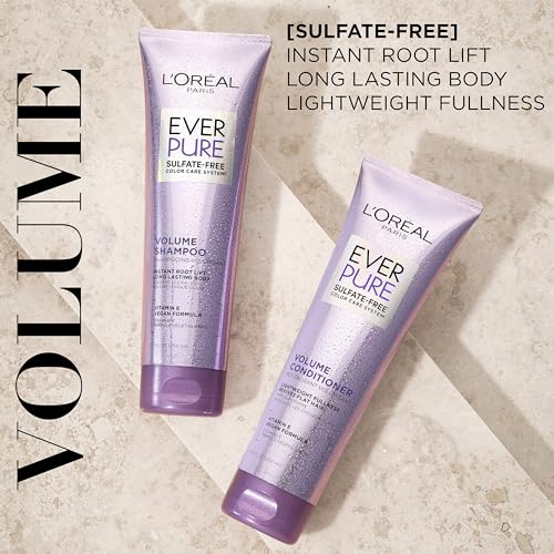 L'Oreal Paris Volume Sulfate Free Shampoo and Conditioner for Color-Treated Hair, EverPure, 8.5 Fl Oz (Set of 2)