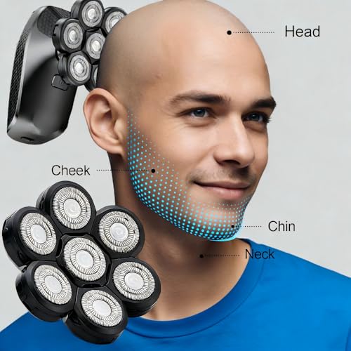 7 Blade Floating Replacement Shaving Head,for Many Main Brands Electric Shaver Razor Bald Men Head Shaver Blades,7 Head Replacement Black