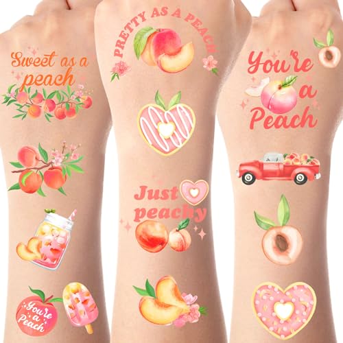 Pink Peach Theme Tattoos, Fruit Temporary Tattoos for Summer Party Decorations, Just Peachy Decor for Sweet As a Peach Party Decorations Supplies