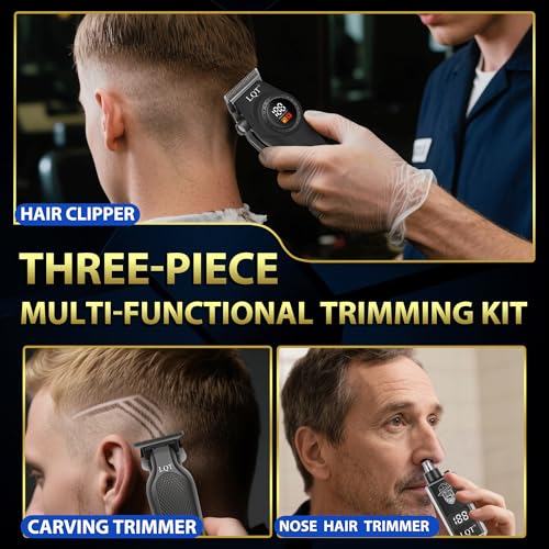 Hair Clippers for Men 3-in-1 Electric Cordless Clippers Set Beard and Mustache Trimmer for Men Nose and Ear Hair Trimmer with Comb, Wrap, Bag, Men's Birthday Christmas Valentine's Day Gifts