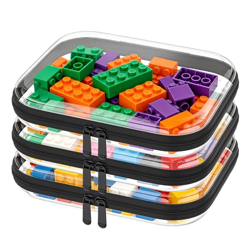 3PCS Clear Hard Shell Zipper Case,Toy Organizers and Storage Box,Clear Toiletry Cosmetic Case,Travel Makeup Bags, Diaper Bag Organizer,Pencil Case,Stackable Portable Transparent Zipper Pouches Black-M