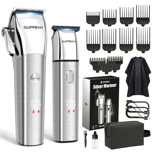 SUPRENT Low Noise Hair Clippers for Men Easy-Clean Waterproof Clippers, Cordless Clippers & Trimmers Set for Family Grooming