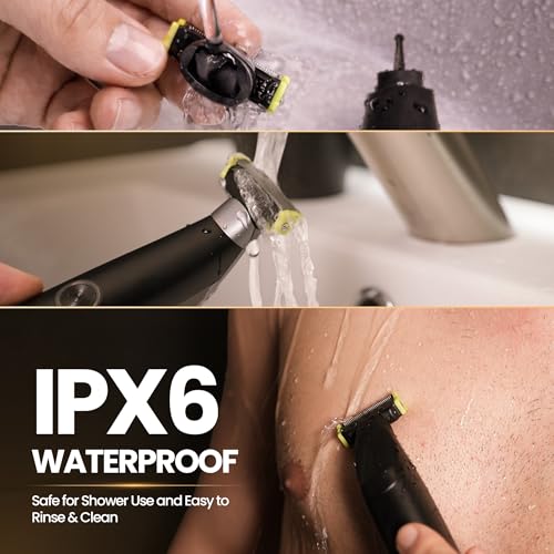 Electric Body Hair Trimmer & Beard Shaver for Mens ? Skin-Safe Dual Blade Groomer for Sensitive Areas, Chest, Legs, Pubic & Groin Hair ? Wet/Dry Waterproof, Rechargeable, with 3 Guide Combs.