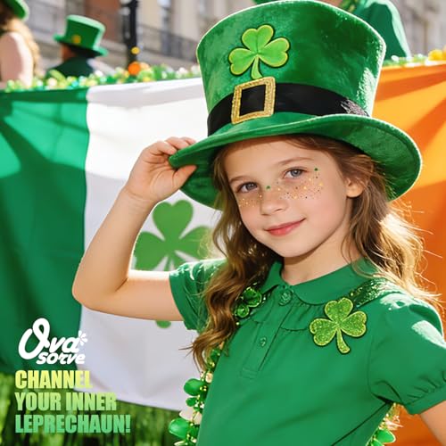 St Patricks Day Accessories Metallic Gold & Green Shamrock Freckles Temporary Tattoos - Shimmer Foil Clover Face Stickers for Women Girls, Waterproof Sparkle Irish Party Makeup (8 Sheets)