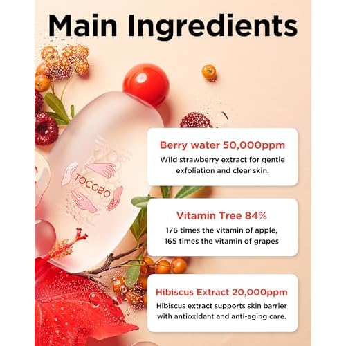 TOCOBO Vita Berry Pore Toner ? Korean Vegan Alcohol-Free Face Toner with Hibiscus, Niacinamide & Vita Berry Water for Pore Tightening - Oil Balancing & Gentle Exfoliation, 5.07 fl.oz.