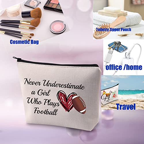 PXTIDY Football Makeup Bag Never Underestimate a Girl Who Plays Football Travel Bag Gifts For Football Game Fans Players