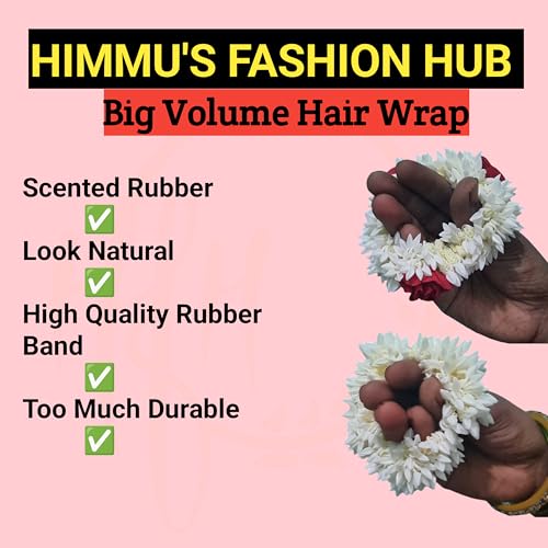 2 Pcs Hair Rose Mogra Scented Rubber Band Gajra Hair Accessories for Women Girls (White) (Free Size) (30 GM)