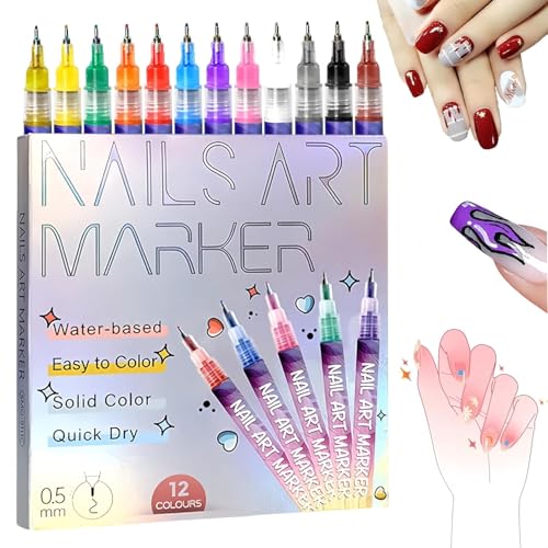 12 Color Acrylic paint pen Set, Nail Polish Pens Nail Point Graffiti Dotting Pen Drawing Painting Liner Brush for DIY Nail Art (Brown)
