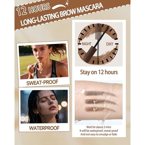Waterproof Tinted Brow Gel,Long Lasting Smudgeproof Liquid Brow Gel,Creamy Eyebrow Mascara,Volumizing Enhance Brow Mascara,with Double Head Brow Brush,Eyebrow Makeup for Women Christmas -01 Dark Brown