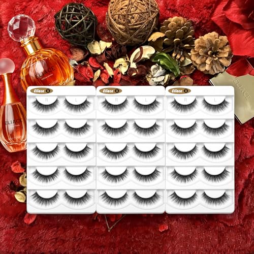 Eliace False Eyelashes Natural look Cat Eye Lashes Wispy Strips,15 Pairs, 3D Mink Lashes Volume Fluffy,Fake Eyelashes Thin Soft Band Comfortable Cross Wispy Lash Reusable, Anne Style