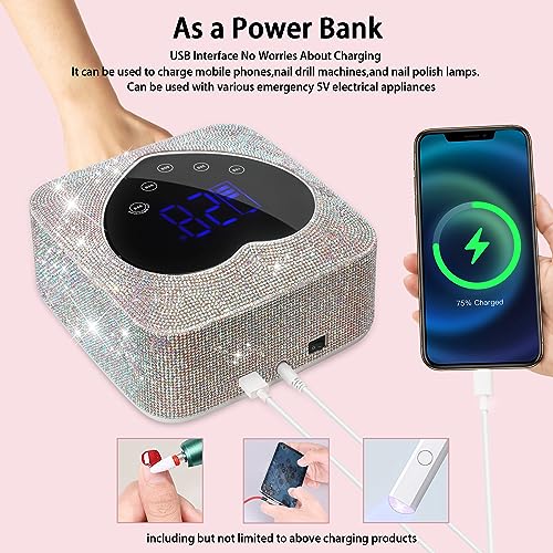 UV LED Nail Lamp Dryers 72W Rechargeable Cordless UV Light for Gel Nails,Sparkling Diamond Fast Curing Gel Polish Lamp with 5 Timer & Nail Kit,Auto Sensor,Manicure Art Drying Tools for Home Salon