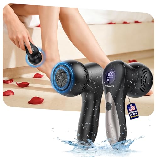 Rechargeable Electric Callus Remover for Feet with Vacuum, Pumice Stone Foot File for 100% Full Foot Care Coverage, 2-Speed & 3 Grinding Heads, Ideal Gift for Dead, Hard Cracked Dry Skin, Black