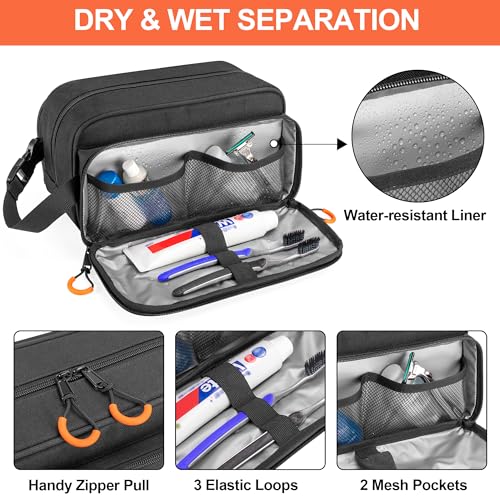 Tactical Toiletry Travel Bag for Men, Dopp Kit Shaving Organizer Case for Toiletries, Shower and Grooming Care Accessories, Black (Empty Bag Only, Patent Design)
