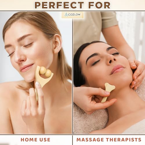 COZLOW Gua Sha Facial Massage Tools (5 Piece Set), Wooden Face Massage Therapy Kit for Face Lifting, Lymphatic Drainage, Skin Care & Anti-Aging