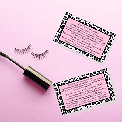 Lash Extension Aftercare Instructions Cards | Package of 50 | Leopard Print with Pink Inlay Design Double Sided Size 3.5 x 2" inches After Care (3-4 Week Fillers)