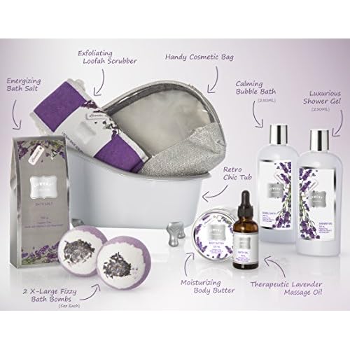 Gift Baskets for Women Bath Gift Set for Women, Bath and Body Spa Set Lavender and Jasmine with Large Bath Bombs, Salts, Shower Gel, Body Butter Lotion, Bath Oil, Bubble Bath, Loofah & More