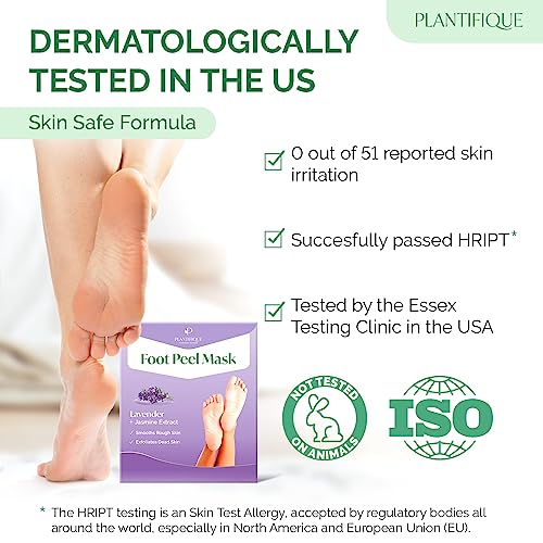PLANTIFIQUE Foot Peeling Mask - 4 pack Dermatologically Tested to Repair Heels & Remove Dead Skin for Baby Soft Feet - Exfoliating Peel Mask for Cracked Feet