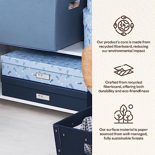 Bigso Sverker Fiberboard Legal and Art Storage Box | Scrapbook Storage Box for Loose Papers and More | Durable Document Boxes with Lid and Metal Label Holder | 17.1¡¯¡¯ x 12.2¡¯¡¯ x 3.3¡¯¡¯ | Blue
