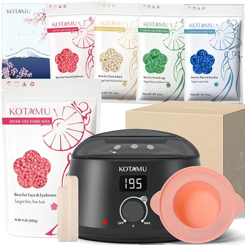 KOTAMU Waxing Kit Black Digital, Pink Wax Beads for Hair Removal, Target Thin Fine Hair Face Eyebrows Chin Legs Underarm Bikini Waxing, Suitable for Women and Men