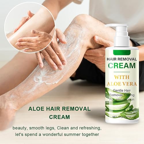 Hair Removal Cream for Men & Women, Aloe Vera Facial Depilatory Cream for Upper Lip, Chin, Arm, Leg, and Bikini, Face Hair Remover for Body Sensitive Skin, Gentle and Soothing 3.52 FL.OZ