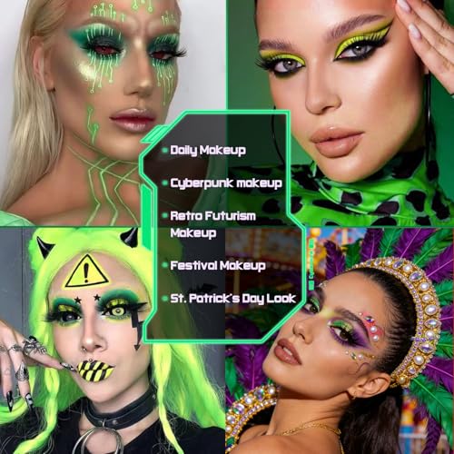 Green Eyeshadow Makeup Palette, 12 Colors Wicked Green Glitter Holographic Eyeshadow with Matte Shimmer for Brown Eyes, Pigmented Silky Long Lasting Purple Gold Eye Shadow for Carnival, Party, Vegan