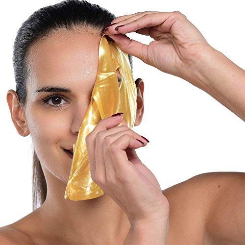 AICHUN BEAUTY 5PCS 24K Gold Gel Collagen Crystal Facial Masks Sheet Patch For Anti Aging Puffiness Anti Wrinkle Moisturizing Deep Tissue Rejuvenation and Hydrates Skin