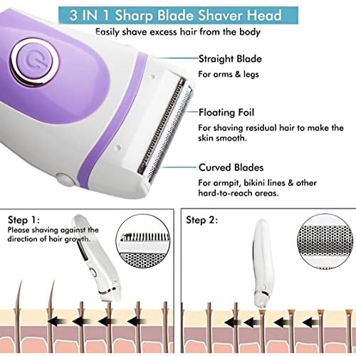 Electric Lady Shaver Bikini Trimmer Wet & Dry Rechargeable Cordless Painless Electric Razor for Women, LED Display Razor for Legs Underarms (Violet)