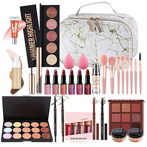 FantasyDay All-in-one Holiday Make up Gift Set | Makeup Kit for Women Full Kit Essential Starter Bundle Include Eyeshadow Palette Lipstick Blush Foundation Concealer Face Powder Mascara Lipgloss Brush