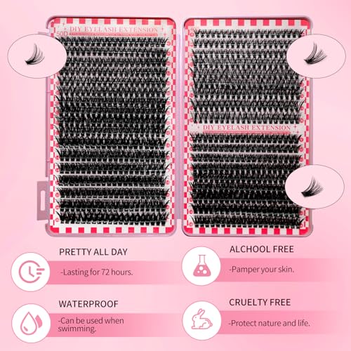 DIY Lash Clusters Kit Lash Extension Kit, 700pcs,40D&50D&60D, 9-16mm, D Curl, Natural Volume Lash Extensions Wispy Eyelash Clusters Individual Lashes Kit, 12#Black