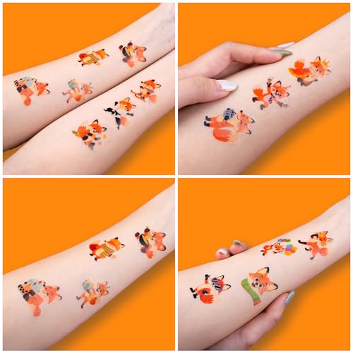 96 PCS Funny Fox Pre-Cut Temporary Tattoos for Kids | Super Cute Themed Birthday Party Favors, Supplies, Decorations, Jungle Animal Fake Tattoo Stickers, School Rewards Prizes & Gifts For Boys & Girls