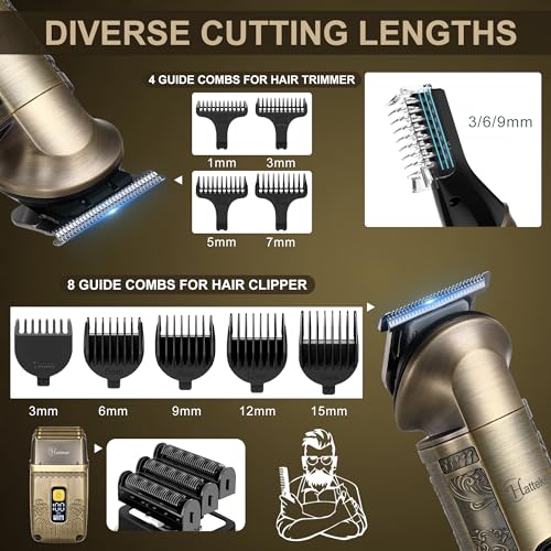 Hatteker Professional Hair Clipper Electric Razor Foil Shavers for Men Body Nose Ear Hair Grooming Kit with Triple Blades Cordless Waterproof