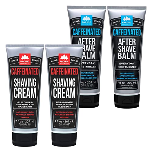 Pacific Shaving Company Caffeinated Shaving Cream & Aftershave Set - Shave Kit for Men - Antioxidant + Caffeine Enriched Shave Cream + Aftershave Lotion (7 Oz, 2x Each)