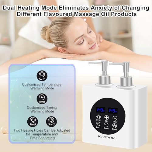 Massage Oil Warmer, Massage Oil Heater with Two Oil Bottle dispensers, Body Liquid Warmer from 30 to 65 ¡ÆC, Lotion Bottle Warmer Shampoo Heater for Salon (Double White)