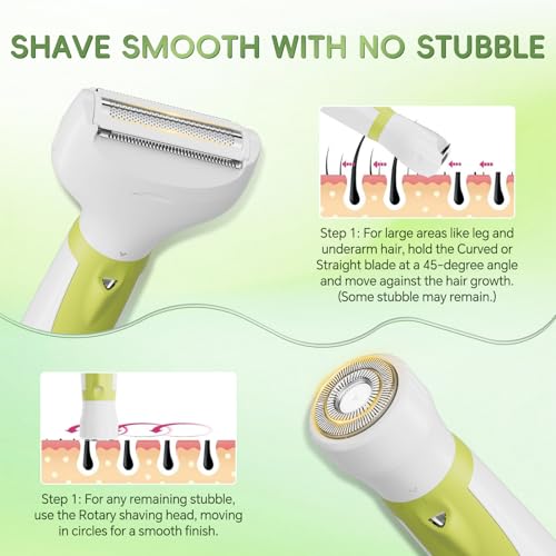 Electric Shaver for Women, Wet/Dry Razors for Women with LED Display, 4 in 1 Cordless Hair Remover for Arms Legs Pubic Armpit Face, IPX7 Waterproof, Painless Electric Grooming Kit