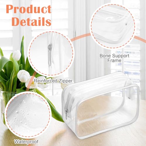 12 PCS Clear Makeup Bags,Clear Toiletry Bag,PVC Clear Cosmetic Bags with Zipper,Portable Transparent Toiletry Bags for Travel Women Men(White,Large)