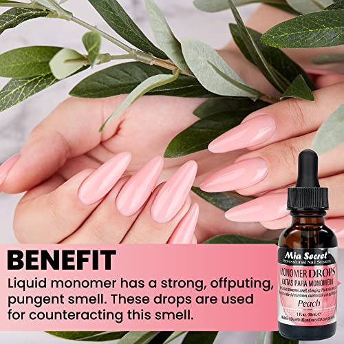 Mia Secret 4oz Liquid Monomer + 1oz Peach Scented Monomer Drops
