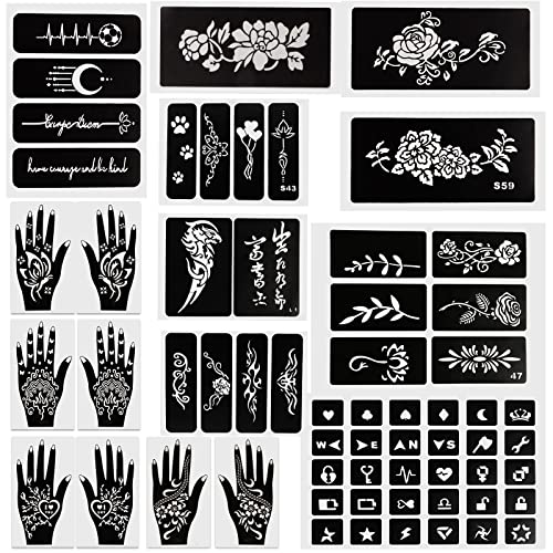 Henna Tattoo Stencil Kit, Self-Adhesive Hand Mold, Flowers & Other Motifs, Suitable for Women, Girls & Teenagers, DIY Body Art