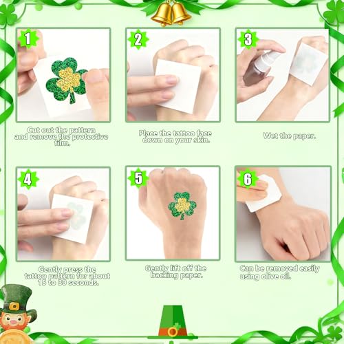 88pcs St Patricks Day Temporary Tattoos Glitter Shamrock Face Tattoos Clover Body Stickers for Irish Party Favors Parades Accessories Saint Patricks Day Decorations(face88)