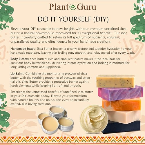 Plant Guru Raw African Shea Butter 5 lbs. Bulk Block 100% Pure Natural Unrefined YELLOW - Ideal Moisturizer For Dry Skin, Body, Face And Hair Growth. Great For DIY Soap and Lip Balm Making.