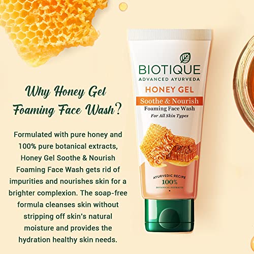 Biotique Bio Honey Gel Hydrating Face Wash For All Skin Types, 100 Ml 3.38 fl. Oz. I Enriched with Honey Powerful Cleanser, Boosts Skin Tone