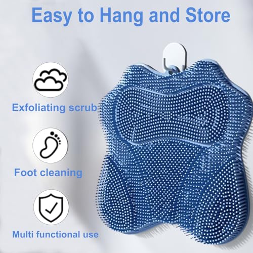 Shower Foot Scrubber, Shower Foot and Back Scrubber with Suction Cups, Shower Silicone Foot Washer for Exfoliating Massage£¨Blue&Pink£©