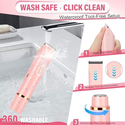 Women's Bikini Trimmer, 2-in-1 Electric Shaver for Bikini Line, Legs, Underarms, Face - Waterproof Women's Electric Shaver for Sensitive Skin, USB Rechargeable (Pink)