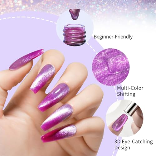 10ml Gel Cat Eye Nail Polish Kit - 18Pcs Cat Eye Magnetic Nail Polish With Magnetic Iron Rod Double Ended Nail Tool, Long-Lasting and Non-Fading Creating Fashionable Manicures