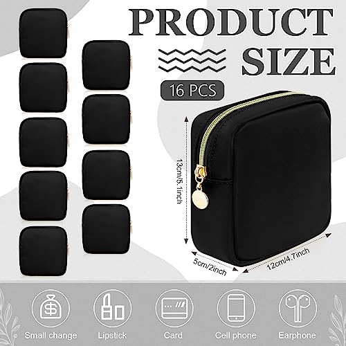 Giesiery 16 Pcs Black Makeup Bag Bulk Mini Nylon Cosmetic Bag Blank DIY Craft Zipper Pouches for Makeup Cosmetic Toiletry Stationary Storage Purse Preppy Party Favors